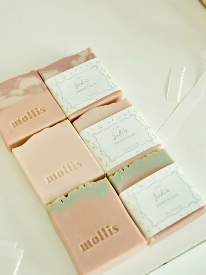 The assortment of soaps chosen for the favors, showing their gentle, natural colors.