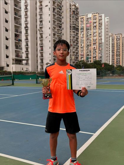 Another title for Advik Negi. Here he is after winning the Tennis Premier League Under-10 category in Gurugram. This young champion has a bright future.