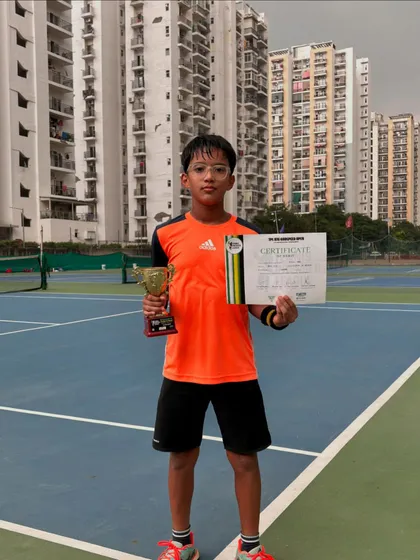 Another title for Advik Negi. Here he is after winning the Tennis Premier League Under-10 category in Gurugram. This young champion has a bright future.