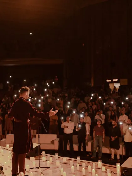 The audience at my New York show, holding up their phone lights. This moment of collective light is always a beautiful symbol of our shared humanity and hope.