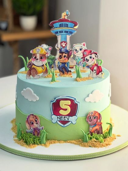 Another action-packed Paw Patrol cake, this design features the whole team ready for adventure. It's a cake that brings every kid's dream to life with color, characters, and fun.