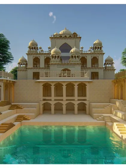 A vision for the Dhun Imagination Center in Jaipur, where we are converting a historic haveli into a vibrant hub for artists and thinkers. The design introduces a Baoli, or traditional Indian stepwell, creating a dialogue between the old edifice and a new communal space for collaboration.