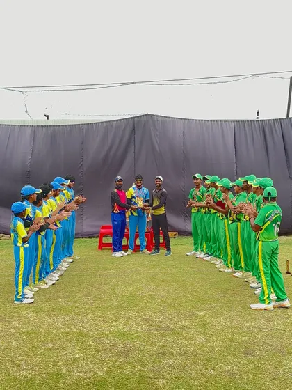 A moment of pride for the winning team.