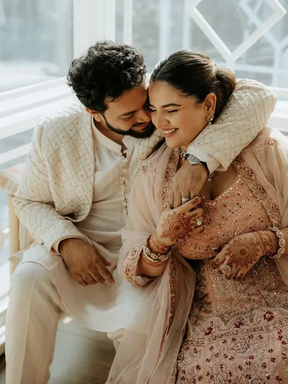 A beautiful, candid moment from an engagement ceremony. We had the honor of styling the hair for the lovely Prableen.