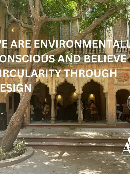 Our design philosophy is rooted in environmental consciousness and circularity. This restored haveli courtyard, with its repurposed elements and focus on sustainability, embodies our commitment to creating spaces that are both beautiful and responsible.