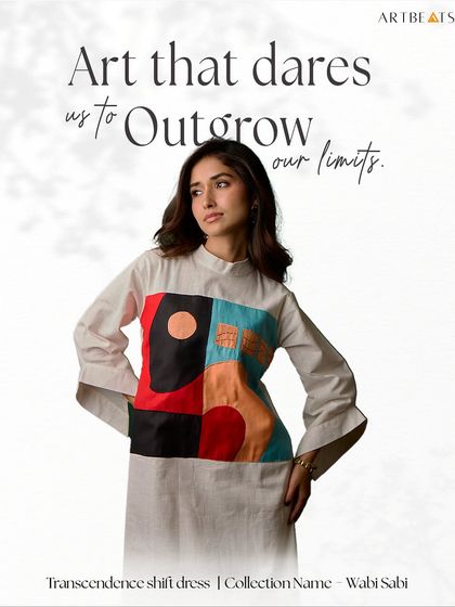 Art that dares us to outgrow our limits. The Transcendence shift dress from the Wabi Sabi collection features a bold, colorful art panel that encourages you to embrace change and growth.