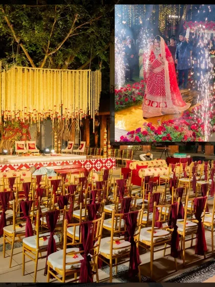 The couple's entry was a true showstopper. A path of red roses, a grand floral mandap, and a dramatic cold pyro entrance made this moment feel like it was straight out of a royal love story.