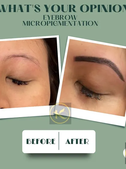 Here is a close-up look at the precision of eyebrow micropigmentation. Notice how the fine, hair-like strokes blend seamlessly to create a full and perfectly shaped brow, correcting the sparse areas from before.