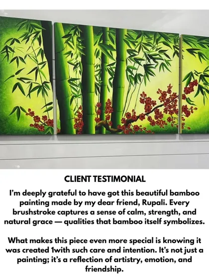 I was so touched to receive this beautiful testimonial for a custom bamboo painting I created for a dear friend. Knowing that it brings a sense of calm, strength, and natural grace to her home means the world to me.