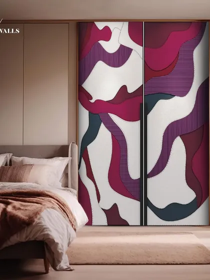 An abstract design with hand-stitched detailing brings this wardrobe to life. The flowing shapes in deep magenta and purple are crafted from different materials to add depth and texture to the layered design.