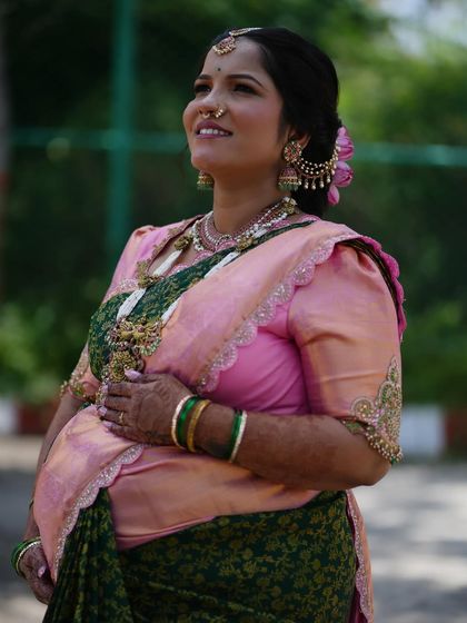 An outdoor shot showing how the makeup looks beautiful and natural in daylight.
