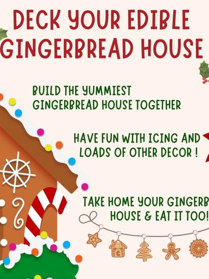 Details of our edible gingerbread house decorating workshop. This festive event allowed parent-child pairs to assemble and decorate their very own gingerbread house to take home and enjoy.