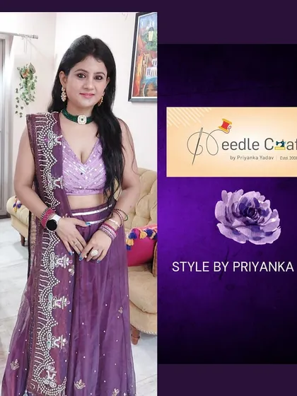 This elegant purple lehenga was another beautiful creation from a client's old saree. We can help you reinvent your wardrobe in the same way.