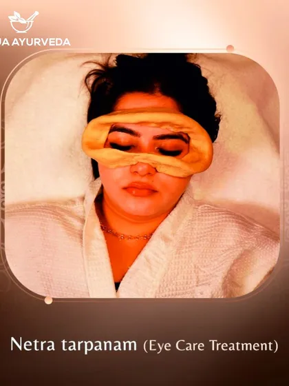Netra Tarpanam is a rejuvenating eye care treatment. A dam made of dough is placed around the eyes and filled with lukewarm medicated ghee to nourish and strengthen the eyes, improving vision and relieving strain.
