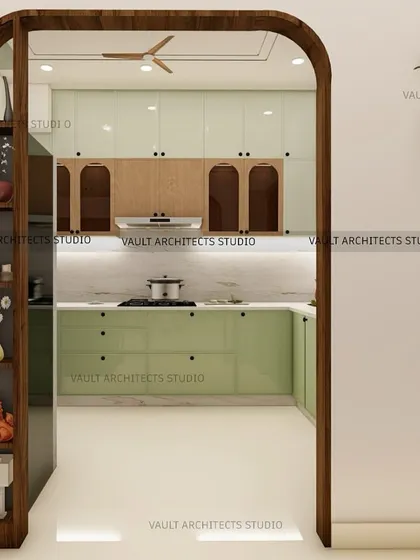 A kitchen should be a joy to be in. For this project, I designed a space that feels fresh and vibrant, using a soothing green palette and warm wood tones. This 3D render demonstrates how I balance aesthetics with functionality, creating a perfect modular kitchen design.