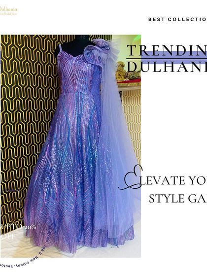 This shimmery, iridescent purple gown is designed to make you the center of attention. The one-shoulder detail and flowing fabric are perfect for a cocktail event.