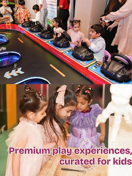 A collage of premium play experiences. From exciting racing arcade games to creative workshops, we curate a wide variety of activities to keep kids engaged and happy.