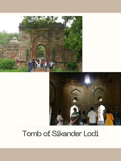 The fortified tomb of Sikander Lodi, the last great ruler of the Lodi dynasty. Located within a walled garden, it is an important precursor to later Mughal garden-tombs.