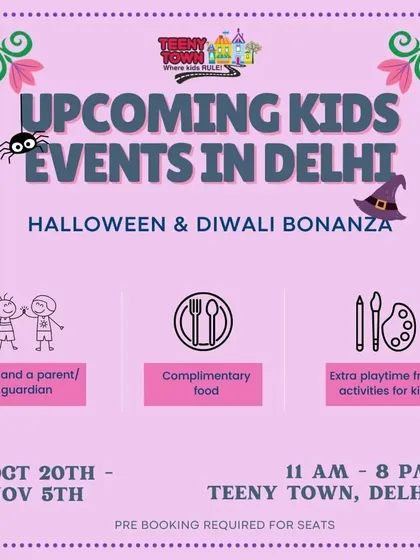 Our Halloween & Diwali Bonanza event poster. This shows how we package our festival celebrations, offering complimentary food and extra playtime for a complete family outing.