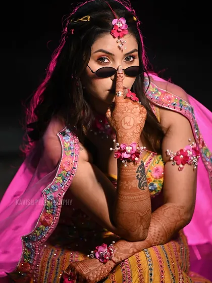 A bold and confident pose from the same edgy bridal shoot, highlighting the model's attitude and style.