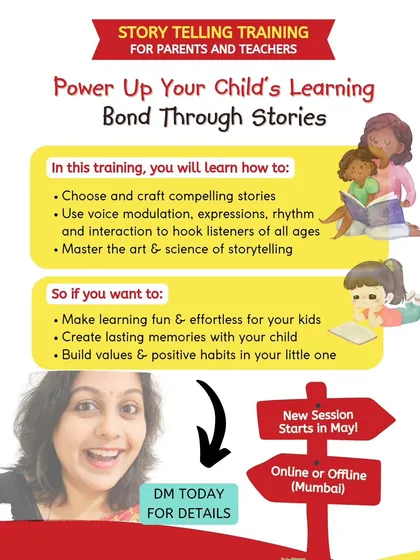 If you want to make learning fun for your kids, create lasting memories, and build positive habits, my Storytelling Training is for you. I offer both online and offline (Mumbai) small-group sessions to give you personal attention.