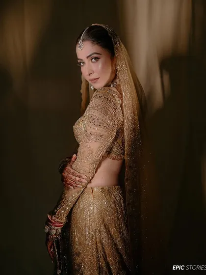 A dramatic portrait of Malvika, where she is the main focus in a softly lit space. Her pose and expression convey a sense of confidence and timeless elegance.