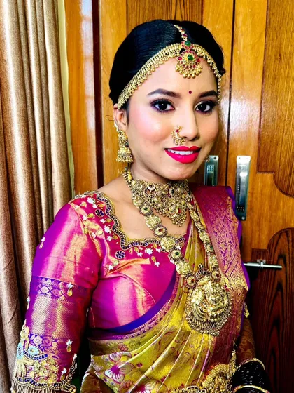 A happy, smiling bride. This is the result of waterproof, long-lasting makeup techniques.