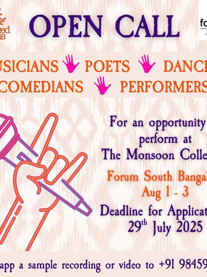 An open call for musicians, poets, dancers, and comedians. We offer a stage and an audience for performers to share their talent at The Monsoon Collective.