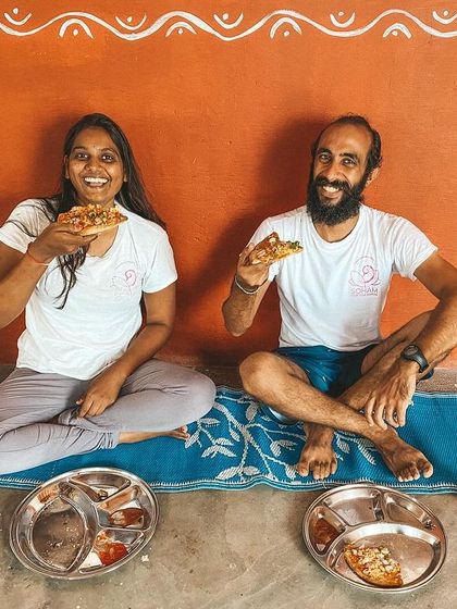 Even yogis enjoy a pizza night. We believe in balance, and sharing a meal like this is a wonderful way for our community to relax and connect in a casual, fun setting.