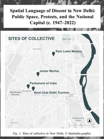 A map showing the key sites of collective protest in New Delhi. My walks on this theme explore the spatial politics of dissent, from the Parliament of India to designated protest sites like Jantar Mantar.
