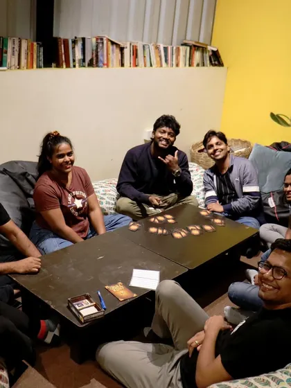 Laughter and good times in our bean bag corner during a game of 'Secret Hitler'. It's a space designed for comfort and community.