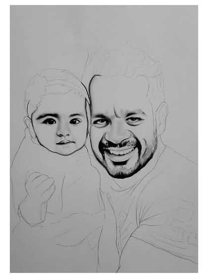 The 48-hour process of creating the 'Flying Beast' family portrait. You can see how I sketched both Gaurav and his daughter to capture their bond.