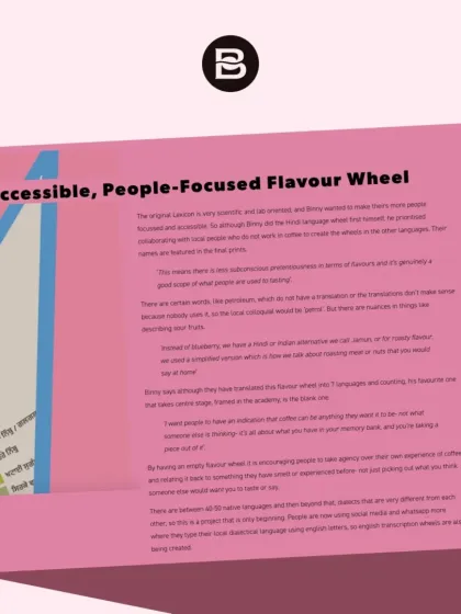 This part of the article talks about our goal to create an accessible, people-focused flavor wheel that uses local references.