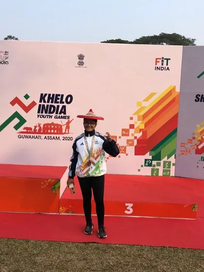 A young champion on the podium at the Khelo India Youth Games 2020 in Guwahati.