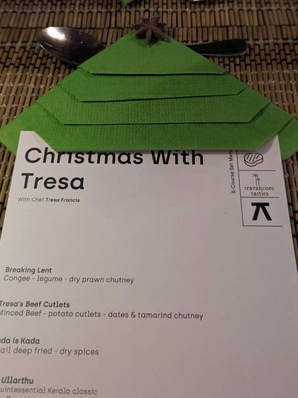 This was the menu from my special "Christmas with Tresa" event. I love creating custom menus for special occasions, featuring a mix of Syrian Christian classics and festive favorites passed down in my family.