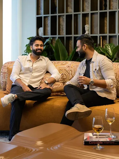 My brother and I enjoying the finished Midas Lounge. It’s a space designed for exactly this: relaxed conversations and creative energy.