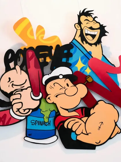 Bringing classic cartoons into the real world is my jam. This Popeye piece is made from layers of CNC-cut wood that I hand-paint, making the characters literally pop out from the wall.