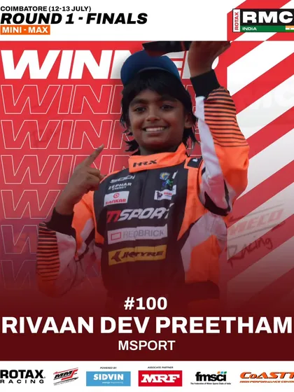 Rivaan Dev Preetham of Msport claims the win in the Mini Max class at Round 1.