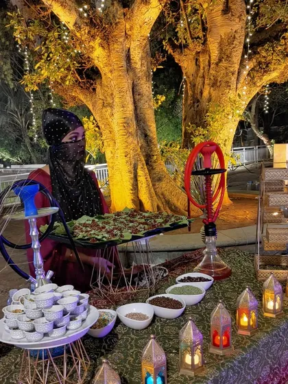 Our Arabian-themed paan bar creates a luxurious and immersive atmosphere. The setup includes decorative lanterns, hookahs, and a costumed hostess to make your wedding or party feel truly special.