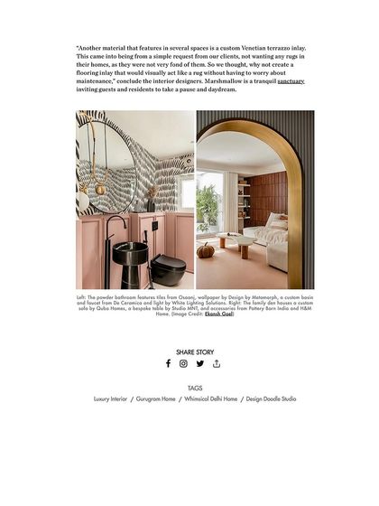 Our feature in Design Pataki, which noted how the "almost edible colour palette transports guests to a world of serenity and sophistication."