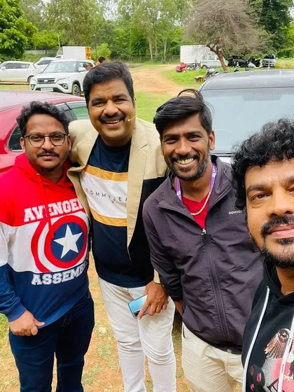 A happy moment during a shoot for Star Suvarna with my friends and fellow artists, including Comedy Kiladigalu winner Shivaraj K.R. Pet. Being on set with other comedians is always a lot of fun.
