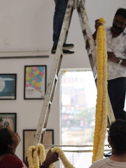 Our team setting up the decorations for the SwarTaal festival.