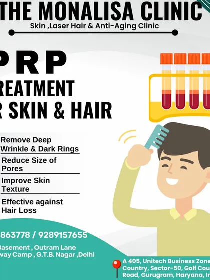 PRP treatment is a versatile solution for both skin and hair. This graphic explains how it can help remove wrinkles, reduce pore size, improve skin texture, and combat hair loss.