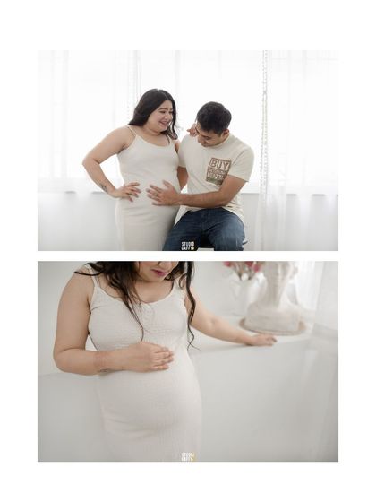 A diptych showing the couple's loving interactions and the mother's beautiful solo poses.