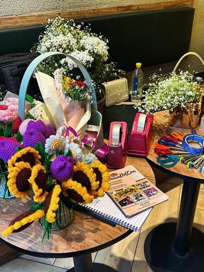 A glimpse of my workspace during a busy day. You can see several custom bouquets and arrangements ready for my wonderful customers.