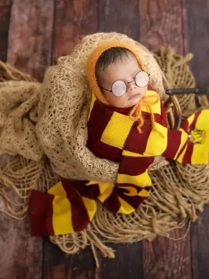 Our little wizard is sleeping soundly after a long day at Hogwarts! I have so much fun creating magical themes like this Harry Potter newborn session.