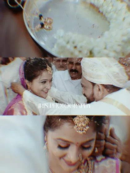 This collage captures the emotional flow of a wedding ceremony, from the rituals with water to the heartfelt embraces with family. It tells a story of blessings and new beginnings.