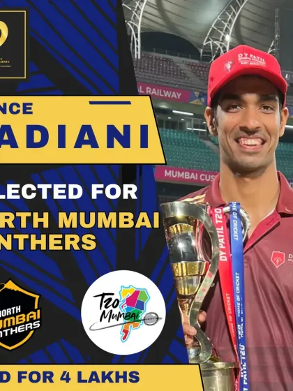 Prince Badiani will play for the North Mumbai Panthers after being sold for 4 Lakhs in the T20 Mumbai league.