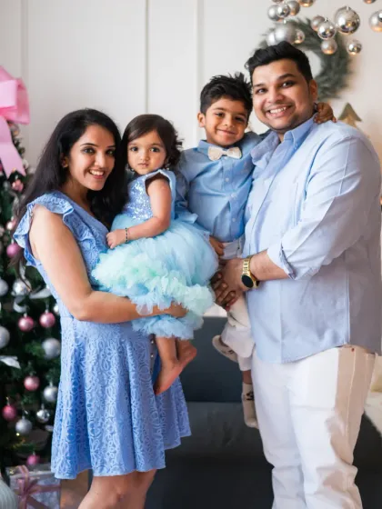 The greatest reward for me is when clients become like family. I first met this wonderful couple for their engagement shoot, and it has been a privilege to document their journey through their wedding and now as a beautiful family of four. This festive studio session captures the pure joy of their growing family.