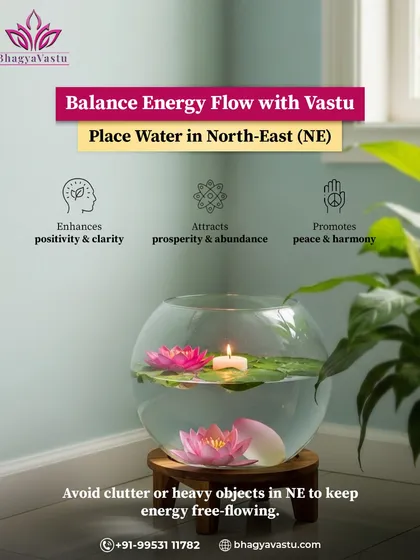 A simple way to balance your home's energy is by placing a water element, like a bowl with a floating candle, in the North-East corner. This sacred direction, when activated correctly, enhances positivity, attracts abundance, and promotes peace.